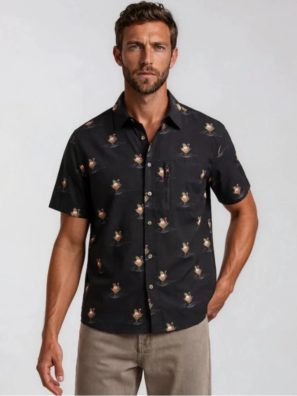 Flamingo print performance / golf shirt